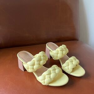 Cute Braided Strap Yellow Block Heels. Size 6
